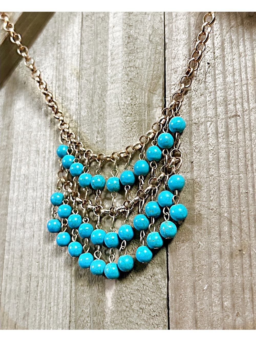 Beautiful Tiered Chandelier Faux Turquoise Necklace